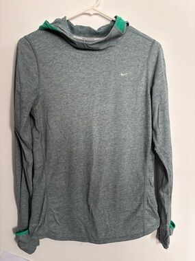 Nike Heathered Teal-Green Hooded Long Sleeve Top